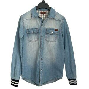 7 For All Mankind Shirt Youth Blue Denim Pearl Snap Western Cowboy Boys Size M